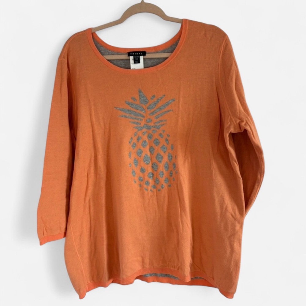 Tribal Reversible 2in1 Orange/ Grey Pineapple 100 Cotton Sweater Jumper XXL